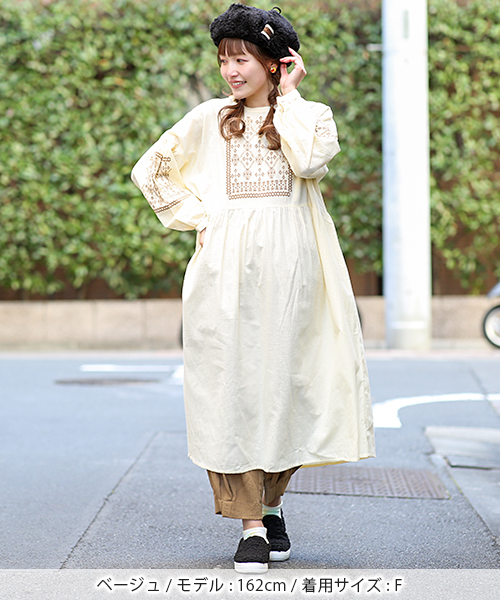 SALE】カラーデニム×フラワー刺繍ワンピース（WOMENトップス