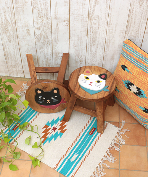エスニック　スツール ラウンドスツール スカーフネコ ミケ / 椅子・スツール | エスニック