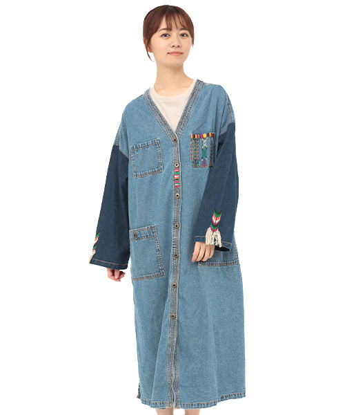 グアテマラ刺繍デニムガウン(大きいサイズ) / ワンピース | エスニック