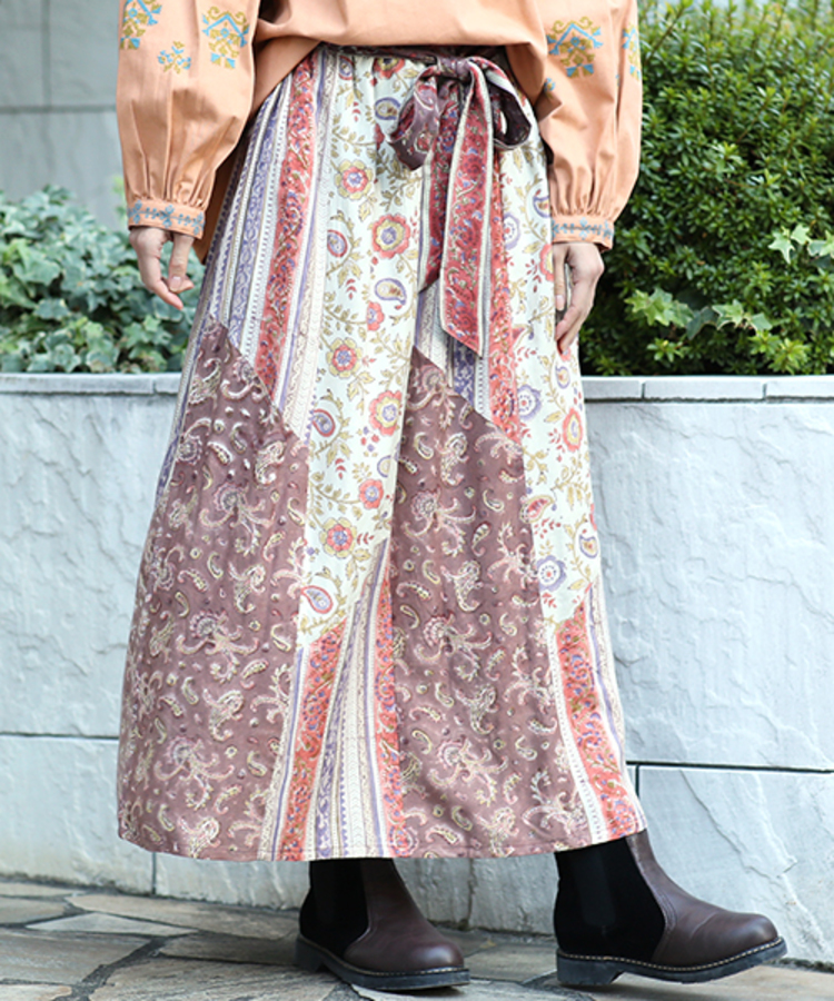 チチカカ |エコフレンドリーダイ パッチブロックプリントスカート