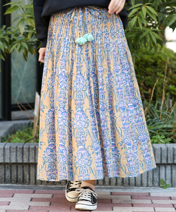 チチカカ |エコフレンドリーダイ ブロックプリントフラワースカート