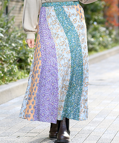 チチカカ |エコフレンドリーダイ ブロックプリントフラワーパッチスカート