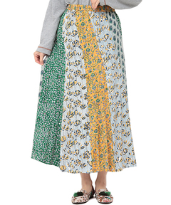 チチカカ |エコフレンドリーダイ ブロックプリントフラワーパッチスカート