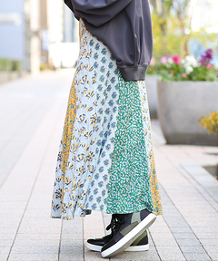 チチカカ |エコフレンドリーダイ ブロックプリントフラワーパッチスカート
