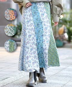 チチカカ |エコフレンドリーダイ ブロックプリントフラワーパッチスカート