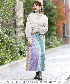 チチカカ |エコフレンドリーダイ ブロックプリントフラワーパッチスカート