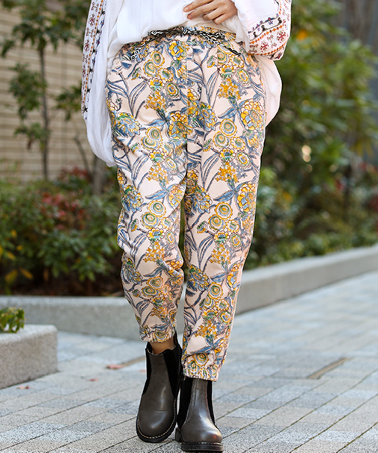 チチカカ |エコフレンドリーダイ ブロックプリントベロアパンツ