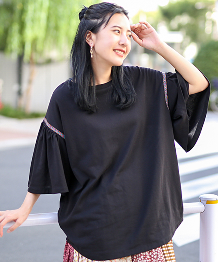 TKD126ページ 袖ライン刺繍トップス / Tシャツ・カットソー | エスニック