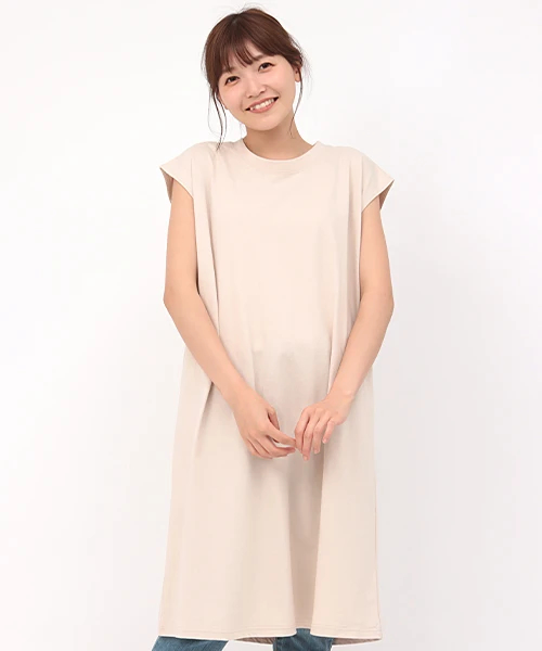【韓国ブランド】半袖カラチャックミディワンピースN197 バックネック刺繍Tシャツワンピース / ワンピース | エスニック