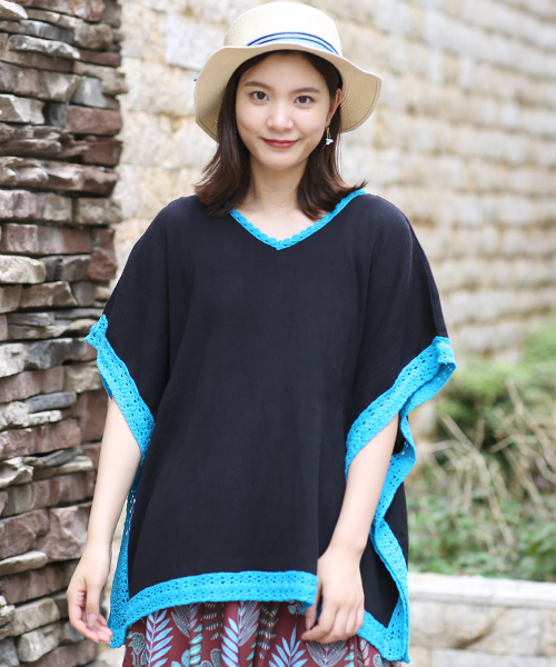 チチカカ 抑揚クロシェコンビポンチョ 楊柳クロシェコンビポンチョ / Tシャツ・カットソー