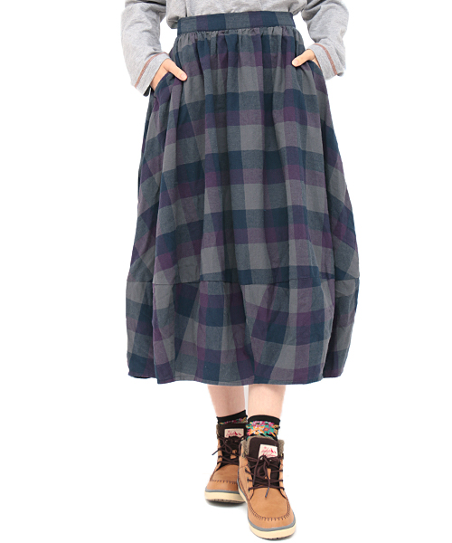日本未入荷 CHUU★チェックシャーリングバルーンスカート スカート チチカカ ガーゼチェックバルーンスカート[品番