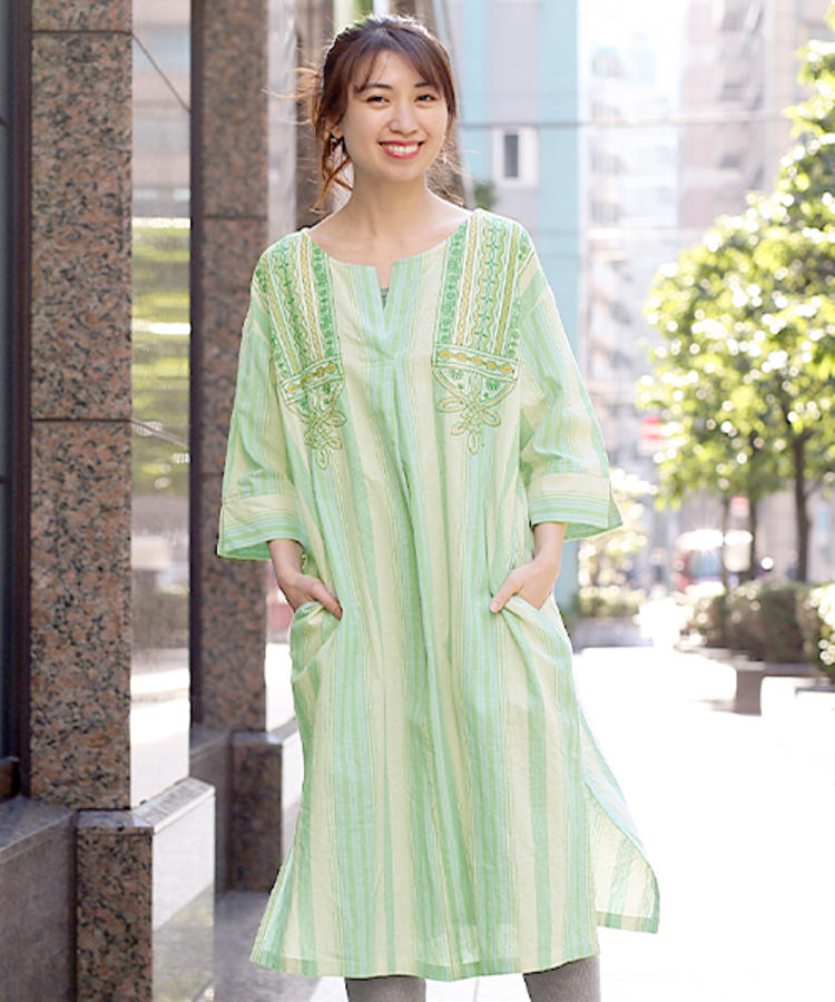 チチカカ |ナチュラルマルチストライプワンピース