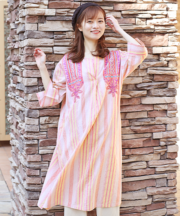 チチカカ |ナチュラルマルチストライプワンピース