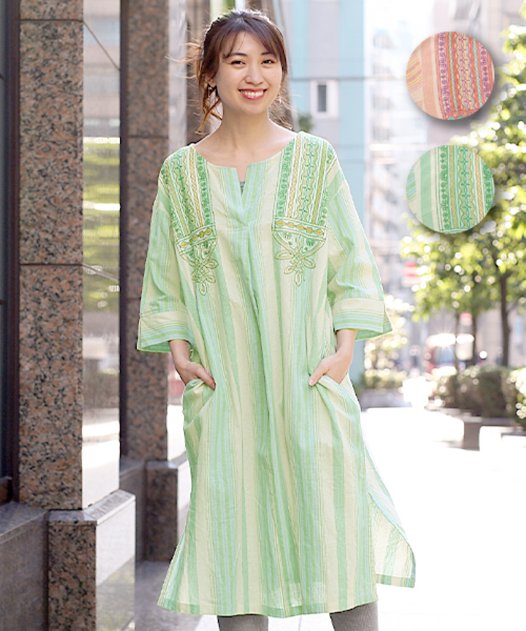 ナチュラルマルチストライプワンピース / ワンピース | エスニック