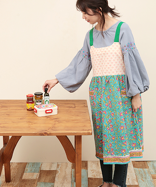 ブロックプリントワンピースエプロン / エプロン | エスニック