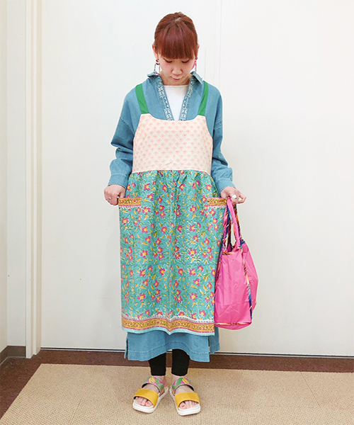 ブロックプリントワンピースエプロン / エプロン | エスニック