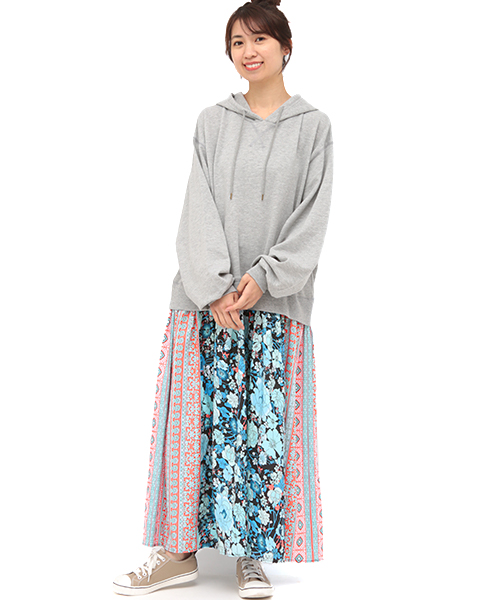 美品★2019AWジュンヤワタナベ カレッジパーカー 花柄ドッキング ワンピース 美品☆2019AWジュンヤワタナベ カレッジパーカー 花柄ドッキング