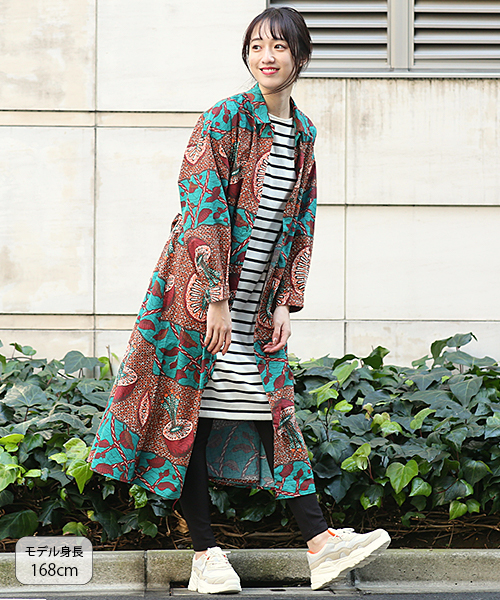 チチカカ　キウイ柄　ワンピース　ロングシャツ　エスニック キウイキテンゲワンピース / ワンピース | エスニック