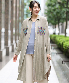 チチカカ |ストライプ×クロス刺繍シャツワンピース