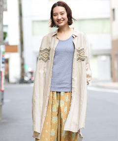 チチカカ |ストライプ×クロス刺繍シャツワンピース