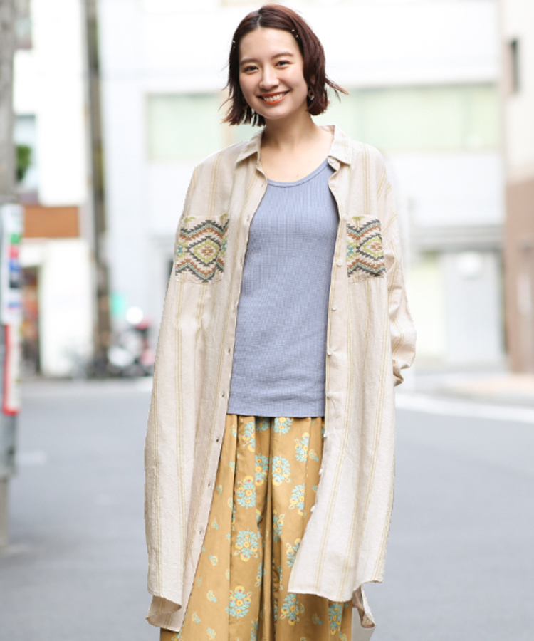 チチカカ |ストライプ×クロス刺繍シャツワンピース