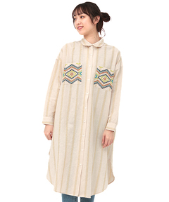 チチカカ |ストライプ×クロス刺繍シャツワンピース