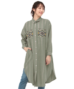 チチカカ |ストライプ×クロス刺繍シャツワンピース