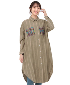 チチカカ |ストライプ×クロス刺繍シャツワンピース