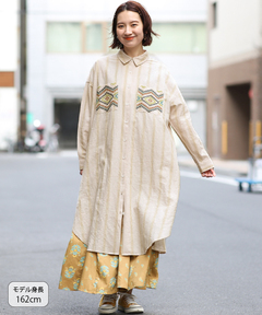 チチカカ |ストライプ×クロス刺繍シャツワンピース