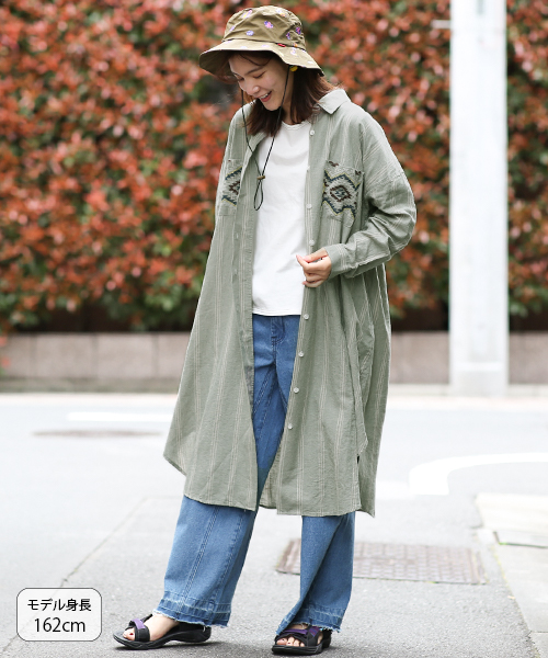 【正規品質保証】 ストライプ×クロス刺繍シャツワンピース ワンピース / トップス