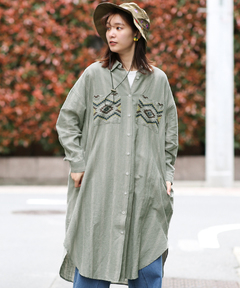 チチカカ |ストライプ×クロス刺繍シャツワンピース