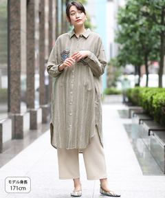 チチカカ |ストライプ×クロス刺繍シャツワンピース