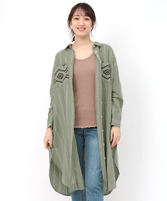 チチカカ |ストライプ×クロス刺繍シャツワンピース