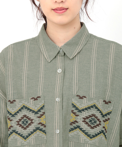 チチカカ |ストライプ×クロス刺繍シャツワンピース