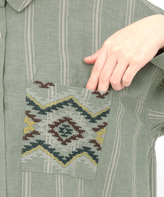 チチカカ |ストライプ×クロス刺繍シャツワンピース