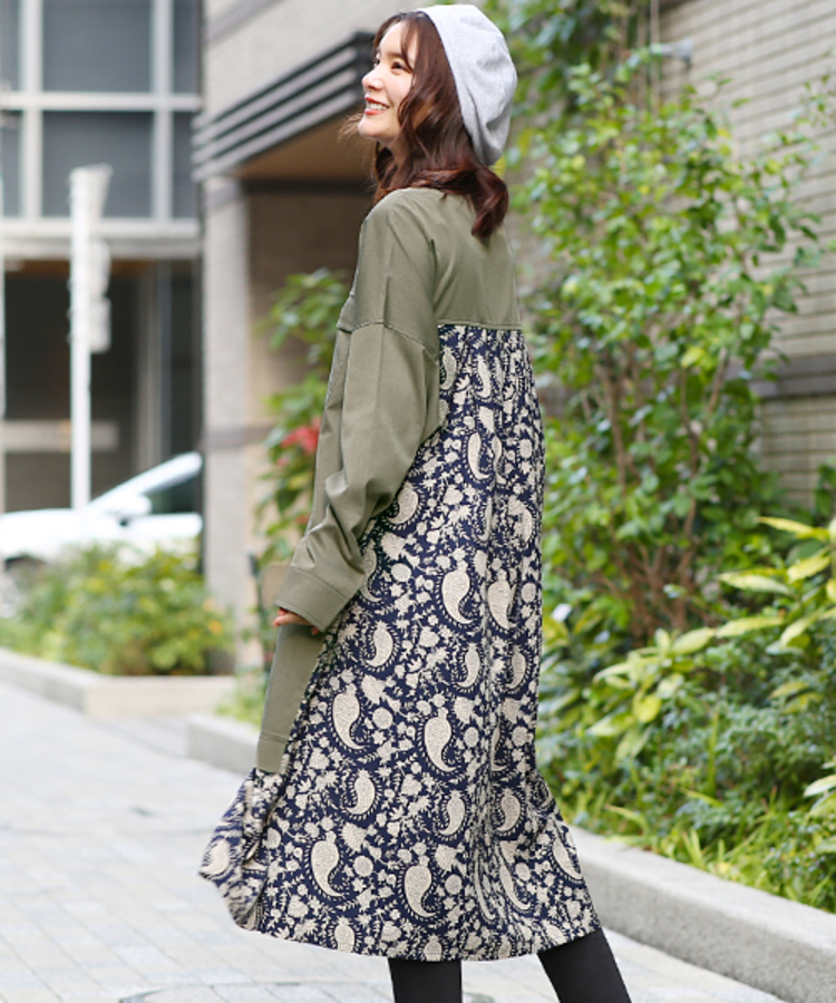 チチカカ |シャンブレープリントコンビワンピース