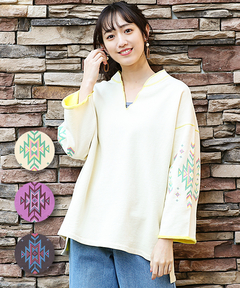 チチカカ |配色裏毛ナバホ刺繍プルオーバー