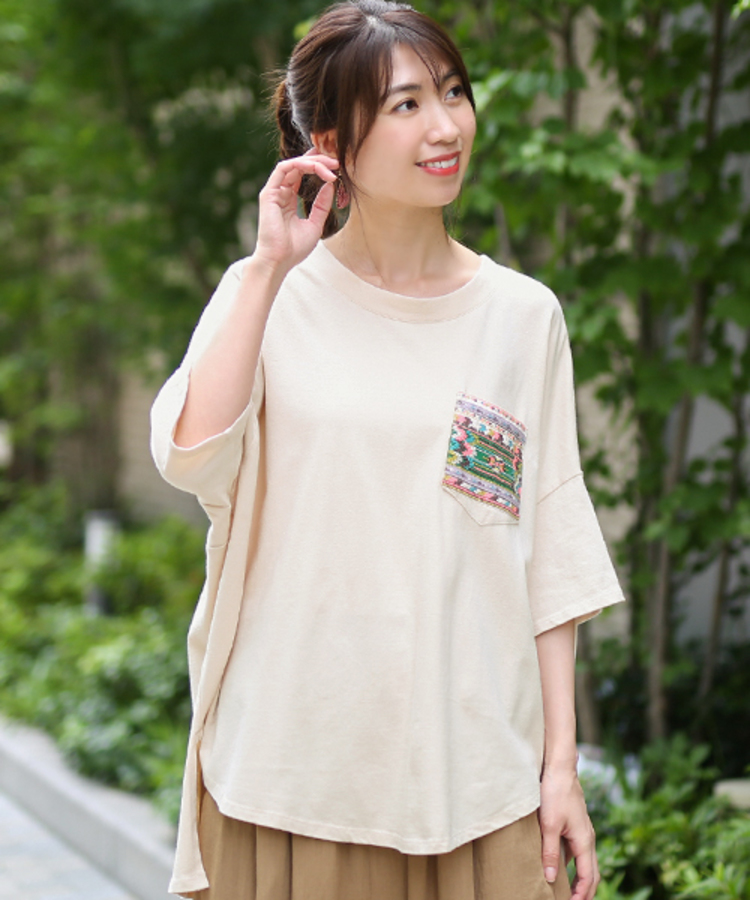 チチカカ |フェアトレードコットンドルマンポケット刺繍プルオーバー