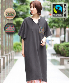 チチカカ |フェアトレードコットンミニ裏毛ポケット刺繍ワンピース