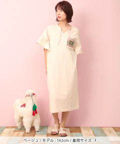 チチカカ |フェアトレードコットンミニ裏毛ポケット刺繍ワンピース