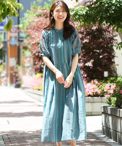 チチカカ |マルチストライプ刺繍ワンピース