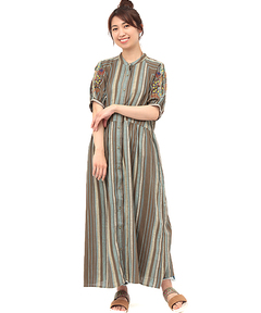 チチカカ |マルチストライプ刺繍ワンピース