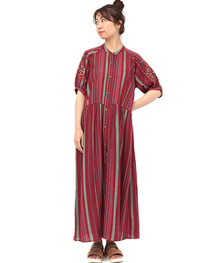 チチカカ |マルチストライプ刺繍ワンピース