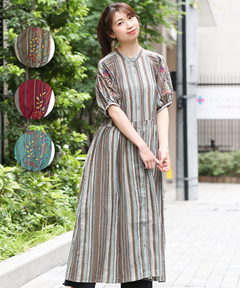 チチカカ |マルチストライプ刺繍ワンピース