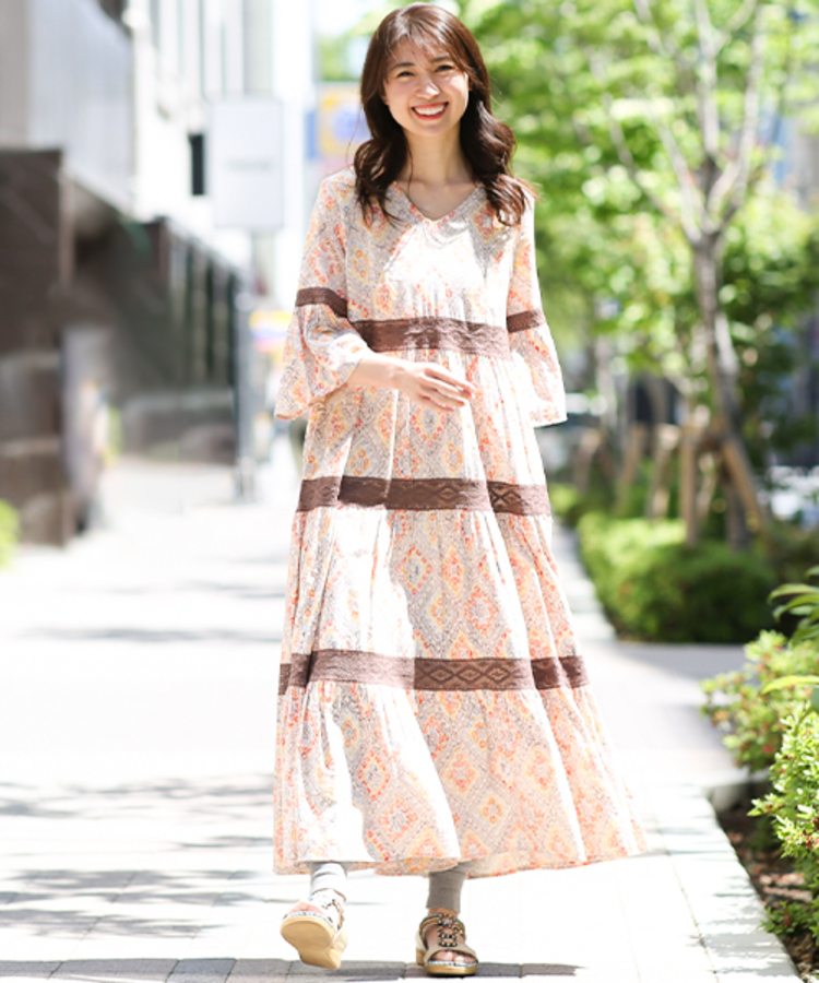 チチカカ |クロシェブロックプリントワンピース