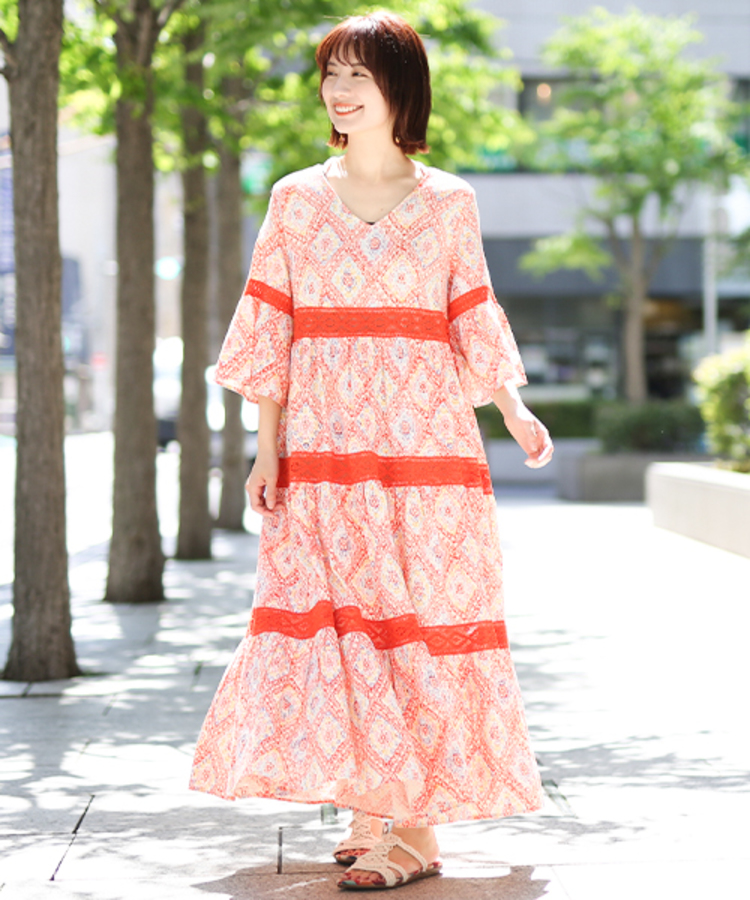チチカカ |クロシェブロックプリントワンピース
