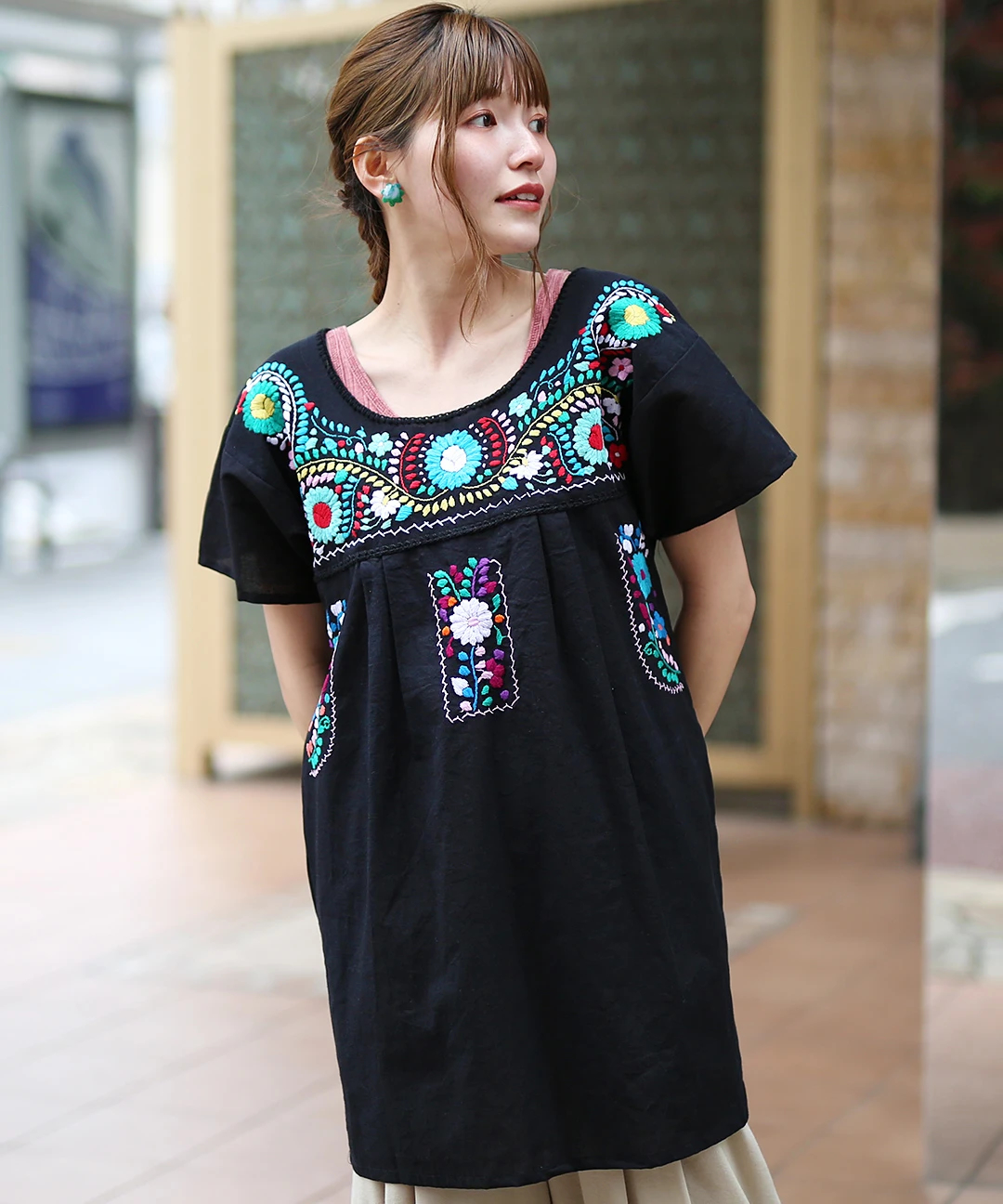 メキシコ刺繍ブラウス ウィピル エスニック Tシャツ アジアン 手織り