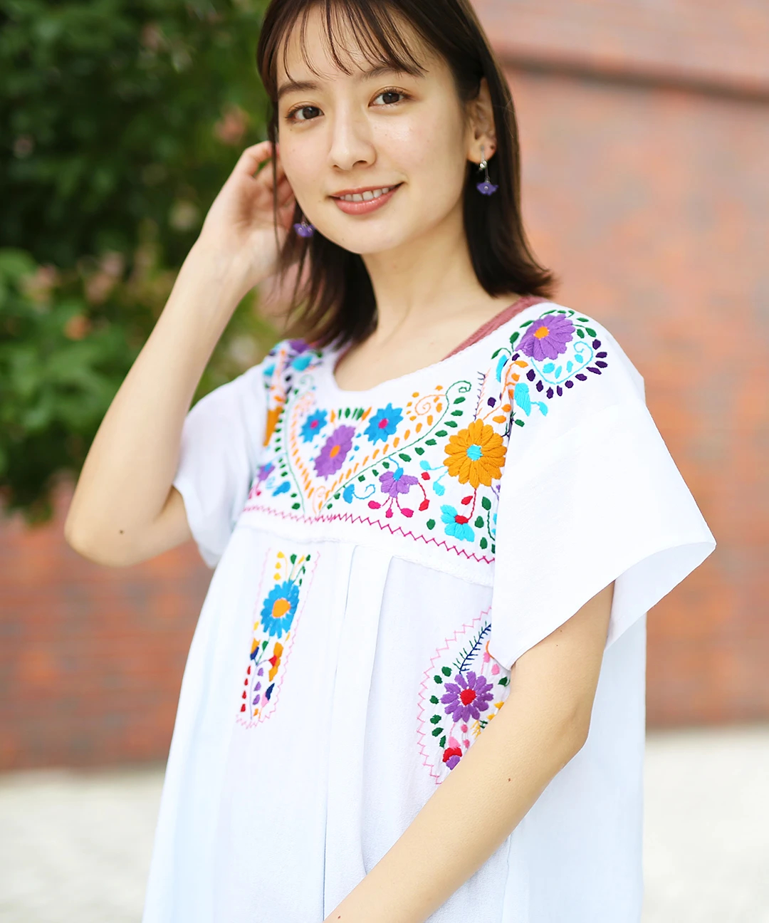 メキシコ刺繍ブラウス ウィピル エスニック Tシャツ アジアン 手織り