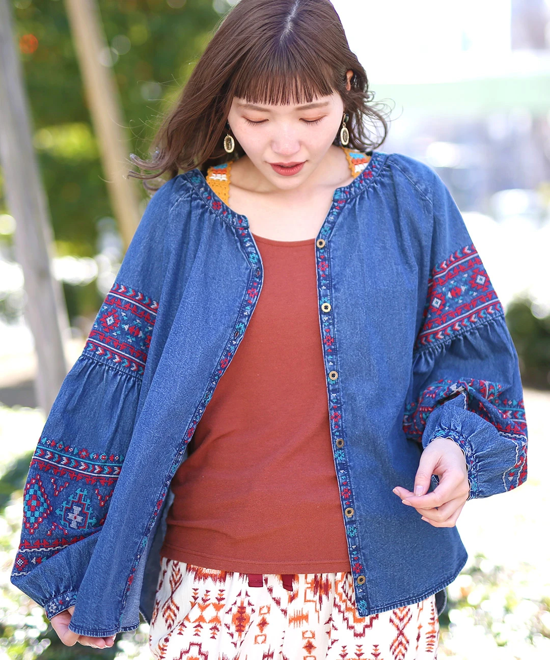 ナバホクロス刺繍ブラウス（大きいサイズ） / シャツ・ブラウス