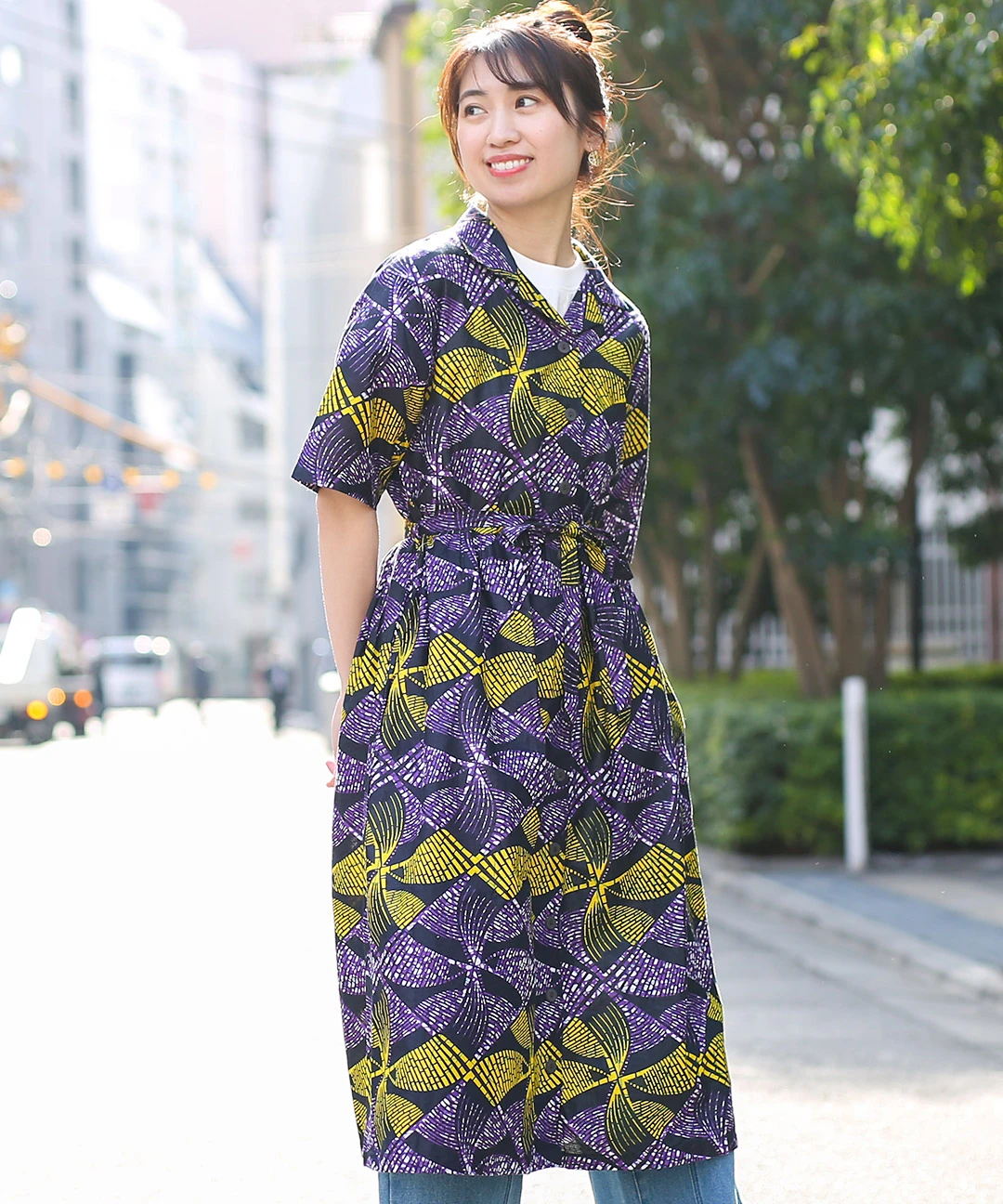 Shanti Shanti アフリカンプリントシャツワンピース【WEB限定